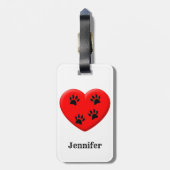 猫好き赤いハート及びポーズ名前をカスタムする ラゲッジタグ (裏面縦)
