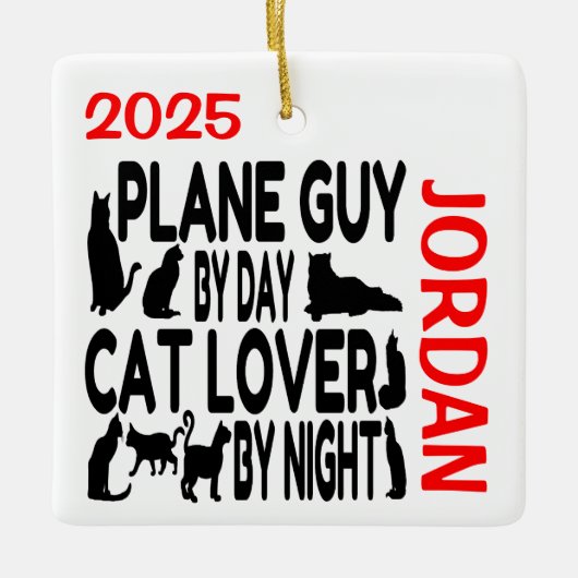 猫好き飛行機ガイカスタムセラミックオーナメント セラミックオーナメント (正面)
