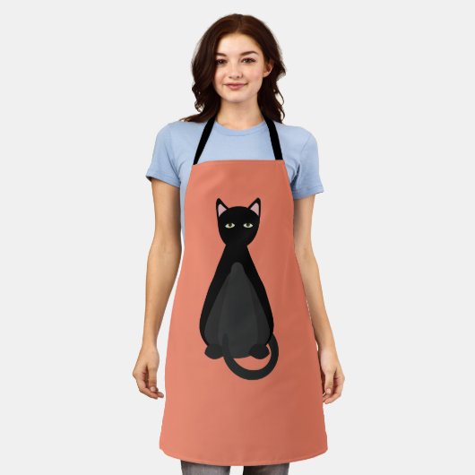 猫好き黒猫キッチンエプロン エプロン (着用した状態)