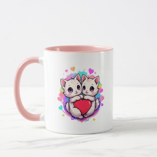 猫好き：かわいいと猫のハート マグカップ (左)