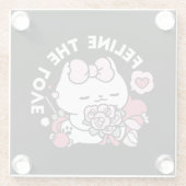 猫好き – かわいいバレンタインの猫デザイン ガラスコースター (裏面)