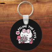 猫好き – かわいいバレンタインの猫デザイン キーホルダー (裏面)