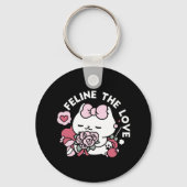 猫好き – かわいいバレンタインの猫デザイン キーホルダー (裏面)