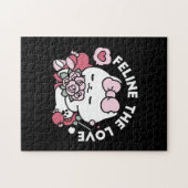 猫好き – かわいいバレンタインの猫デザイン ジグソーパズル (横)