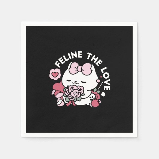 猫好き – かわいいバレンタインの猫デザイン スタンダードカクテルナプキン (正面)