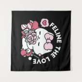 猫好き – かわいいバレンタインの猫デザイン タペストリー (正面(横))