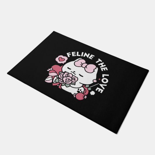 猫好き – かわいいバレンタインの猫デザイン ドアマット (アングル)