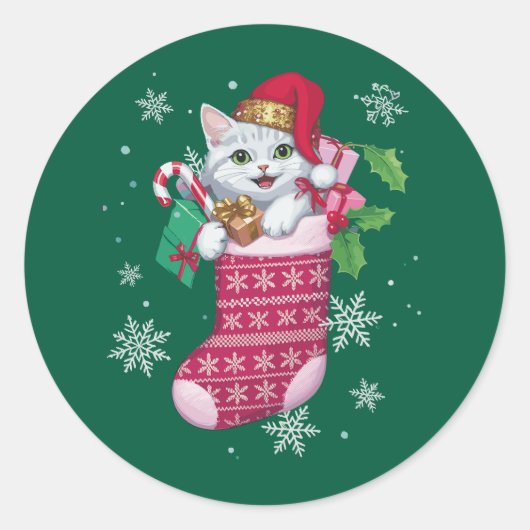 猫好き クリスマス 面白い猫の飼い主 ラウンドシール (正面)