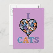 猫好き – コラージュハート ポストカード (正面/裏面)