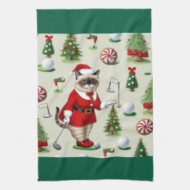猫好き・ゴルファー向けのゴルフクリスマステーマ キッチンタオル