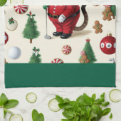 猫好き・ゴルファー向けのゴルフクリスマステーマ キッチンタオル (折り畳み)