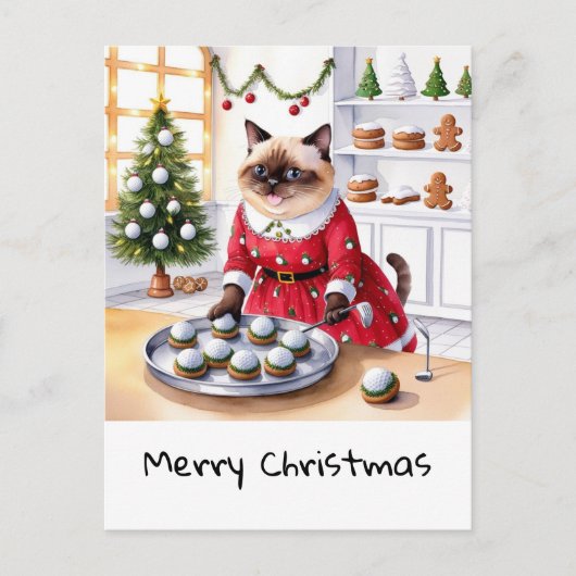 猫好き・ゴルファー向けのゴルフクリスマステーマ シーズンポストカード (正面)
