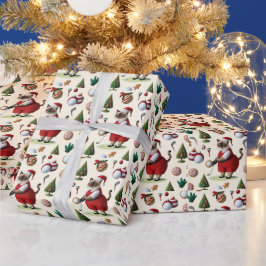 猫好き・ゴルファー向けのゴルフクリスマステーマ ラッピングペーパー