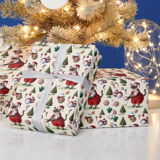 猫好き・ゴルファー向けのゴルフクリスマステーマ ラッピングペーパー (クリスマス)
