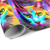 猫好き「ネオン銀河系」ギフトラッピング紙 ラッピングペーパー (ロールコーナー)