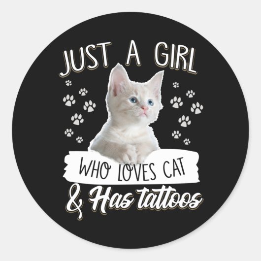 猫好き |ラブガール猫が大好き&タトゥーを持つ ラウンドシール (正面)