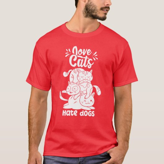 猫好き 犬嫌い 猫 ペット 動物好き 少年 Tシャツ (正面)