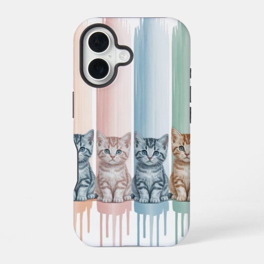 猫好き— 絵を描 Pastel Drip Kittens iPhone 16ケース (裏面)