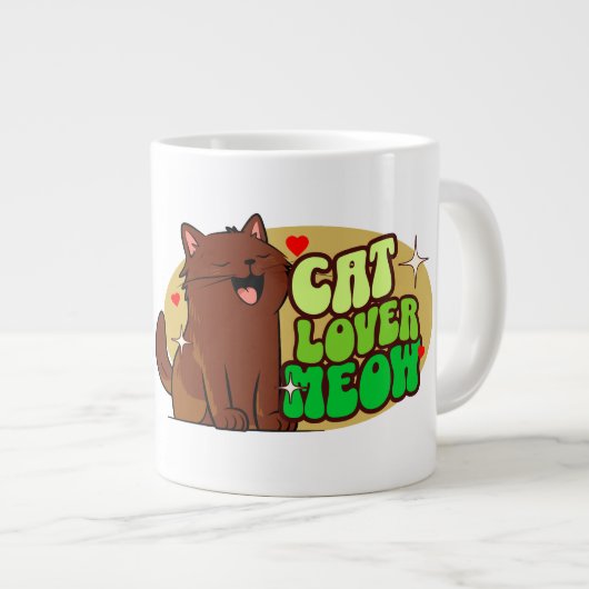 猫好き - 茶色の猫 ジャンボコーヒーマグカップ (正面右)