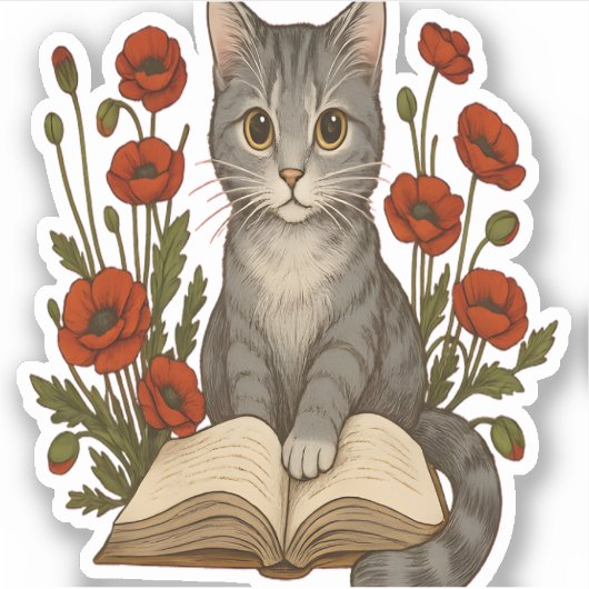 猫好き – 読かわいいケシ猫とボウ シール (正面)