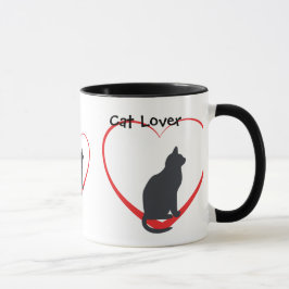 猫好き、開いた赤いハートの黒猫 マグカップ