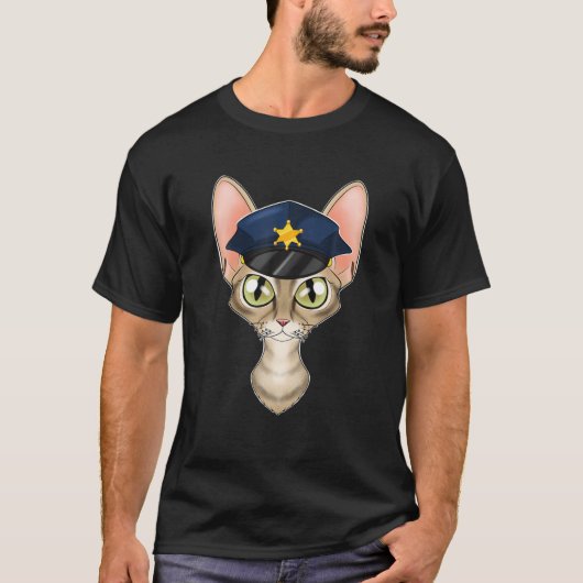 猫好きI警察官I警察デボンレックス猫 Tシャツ (正面)