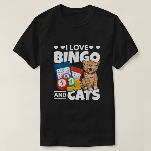 猫好きI Love Bingo And Cats賭博Bingo Pla Tシャツ (デザイン正面)