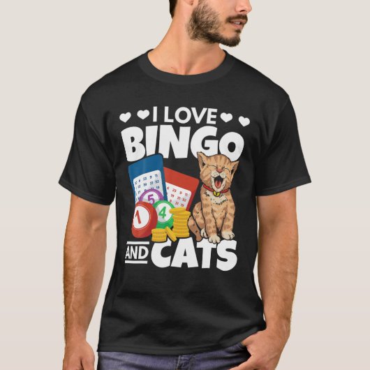 猫好きI Love Bingo And Cats賭博Bingo Pla Tシャツ (正面)