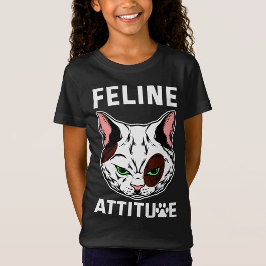 猫姿勢猫ムードペットキャラクター Tシャツ (正面)