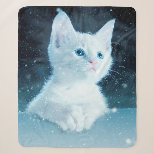 猫子猫の雪絵動物自然 シェルパブランケット (正面)