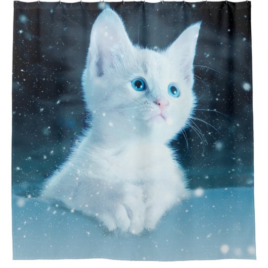 猫子猫の雪絵動物自然 シャワーカーテン (正面)