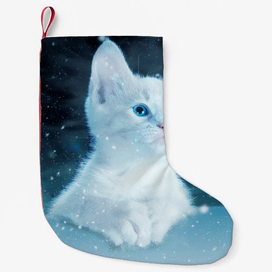 猫子猫の雪絵動物自然 スモールクリスマスストッキング (正面)