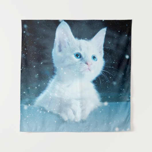 猫子猫の雪絵動物自然 タペストリー (正面)