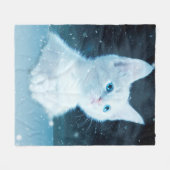 猫子猫の雪絵動物自然 フリースブランケット (正面(横))