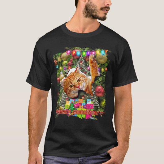 猫子猫ひび割れ壁クリスマスクリスマス Tシャツ (正面)