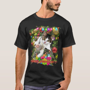 猫子猫ひび割れ壁クリスマスクリスマス Tシャツ