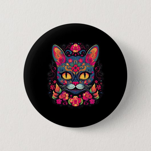 猫子猫キッテンポーズシュガースカルカラベラハロー 缶バッジ (正面)