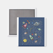 猫宇宙宇宙飛行士ロケット迷路パズル謎 マグネット (正面/裏面)