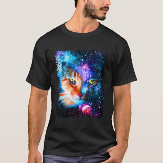 猫宇宙銀河系おもしろい間抜け子猫宇宙アニメーション Tシャツ (正面)