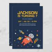 猫宇宙飛行士の宇宙子供の誕生日 招待状 (正面/裏面)