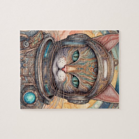 猫宇宙飛行士の複雑に詳細なアニメアート ジグソーパズル (横)