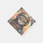 猫宇宙飛行士の複雑に詳細なアニメアート スタンダードカクテルナプキン (角)
