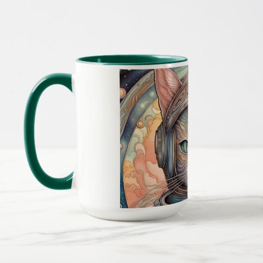 猫宇宙飛行士の複雑に詳細なアニメアート マグカップ (左)