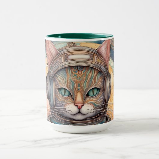猫宇宙飛行士の複雑に詳細なアニメアート マグカップ (中央)