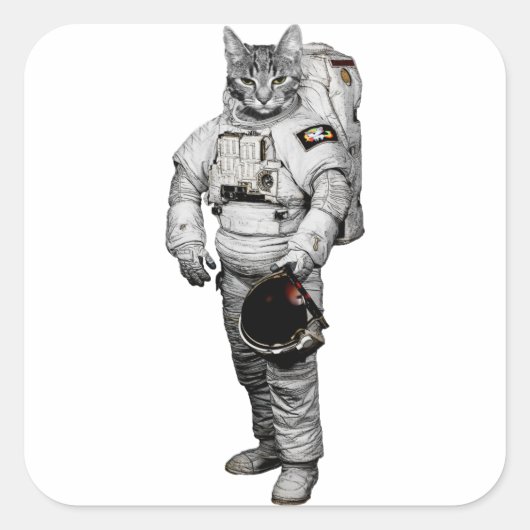 猫宇宙飛行士ステッカー スクエアシール (正面)