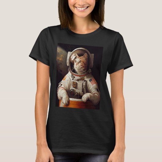 猫宇宙飛行士スペース Tシャツ (正面)