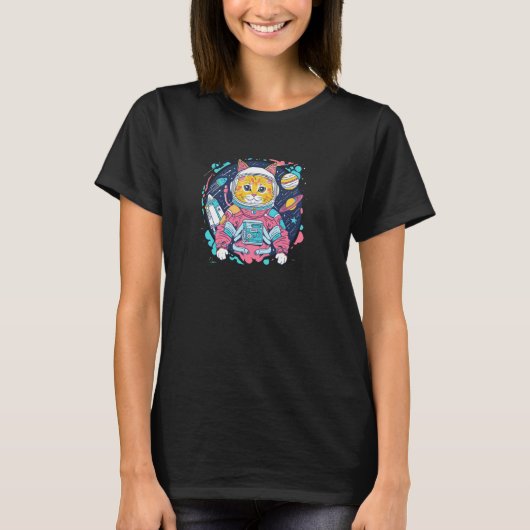 猫宇宙飛行士スーツデザイン猫宇宙飛行士 Tシャツ (正面)