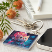 猫宇宙飛行士ピンク宇宙 キーホルダー (正面右)