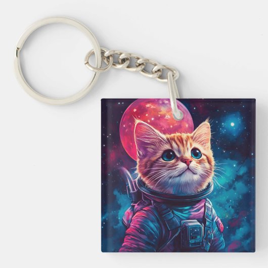 猫宇宙飛行士ピンク宇宙 キーホルダー (正面)