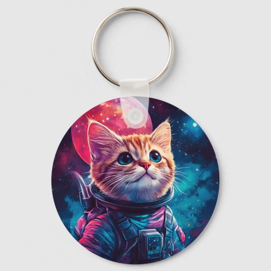 猫宇宙飛行士ピンク宇宙 キーホルダー (正面)